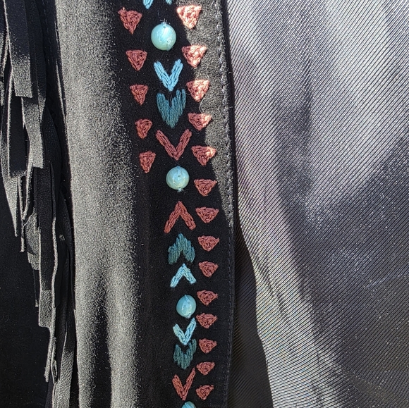 Double D Ranch Black Leather Jacket with Blue Stone and Embroidery Zuni Dreams - Picture 11 of 14